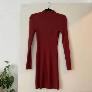 Derek Heart Ribbed Bodycon Long Sleeve Dress with Classic Mock Turtleneck